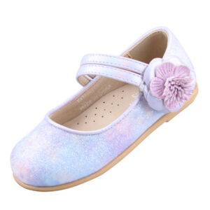 EIGHT KM Toddler Girls Dress Shoes Mary Jane Princess Wedding Ballerina Flats Shoes EKM7063 Sparkly Glitter Flower Camellia Starry Blue