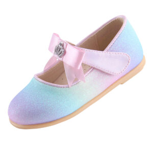 EIGHT KM Toddler Girls Dress Shoes Mary Jane Princess Wedding Ballerina Flats Shoes EKM7063 Sparkly Glitter Crown Minerva Collection