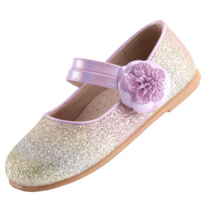 EIGHT KM Toddler Girls Dress Shoes Mary Jane Princess Wedding Ballerina Flats Shoes EKM7063 Sparkly Glitter Flower Camellia Minerva Rainbow Collection