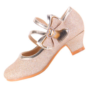 EIGHT KM Girls High Heel Dress Shoes Mary Jane Princess Wedding Party Pump Shoes EKM7035 Sparkle Glittery Heart and Bow