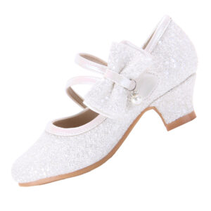 EIGHT KM Girls High Heel Dress Shoes Mary Jane Wedding Party Pumps Princess Shoes EKM7035 Pearl Crystal Sparkle Glittery Pearl Bow - Pearl Crystal Collection=UK6